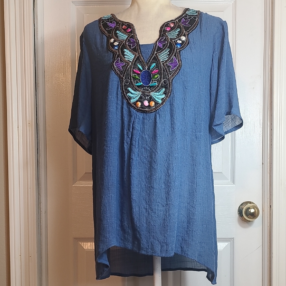 C Embroidered Boho Blouse